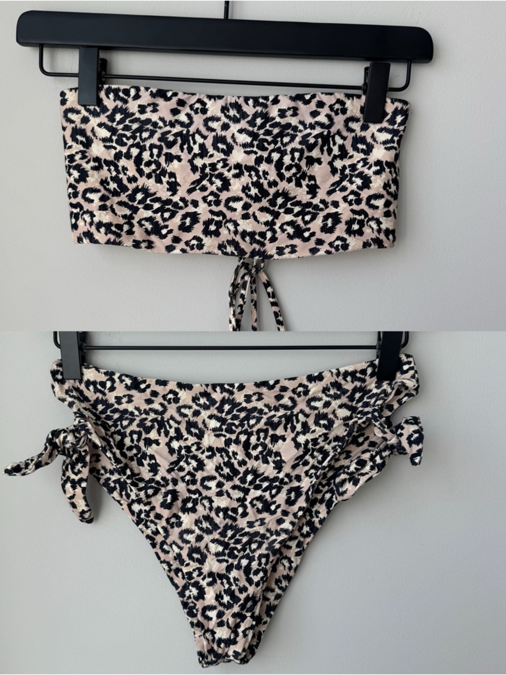 O'Neill Margaux Lace-up Bandeau Top(M) & Tie Side Hi-waist Bottoms(S) in Leopard